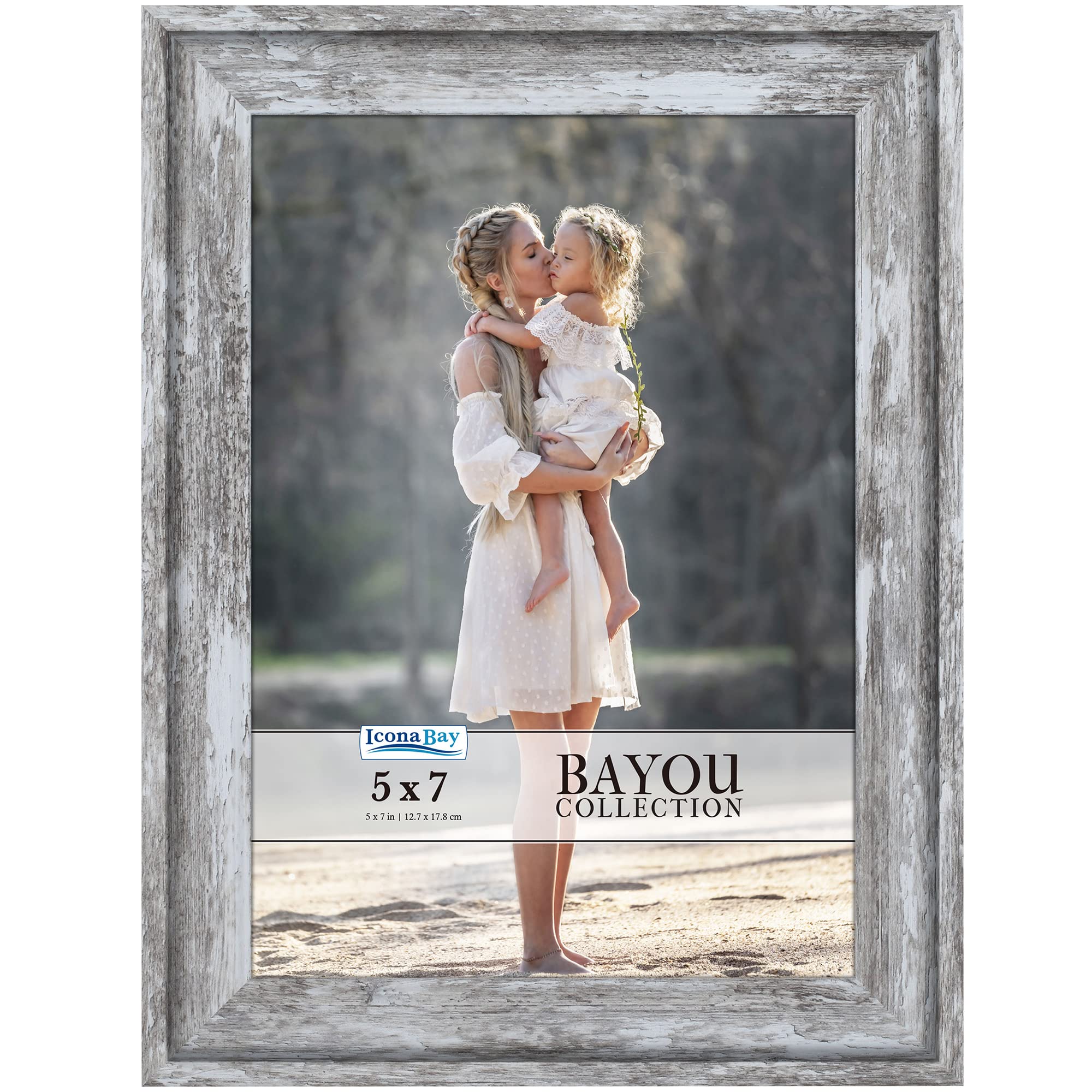 Icona Bay 5x7 Azure Gray Picture Frame, Cape Cod Style 5 x 7 Photo Frame, Table Top or Wall Mount, Bayou Collection