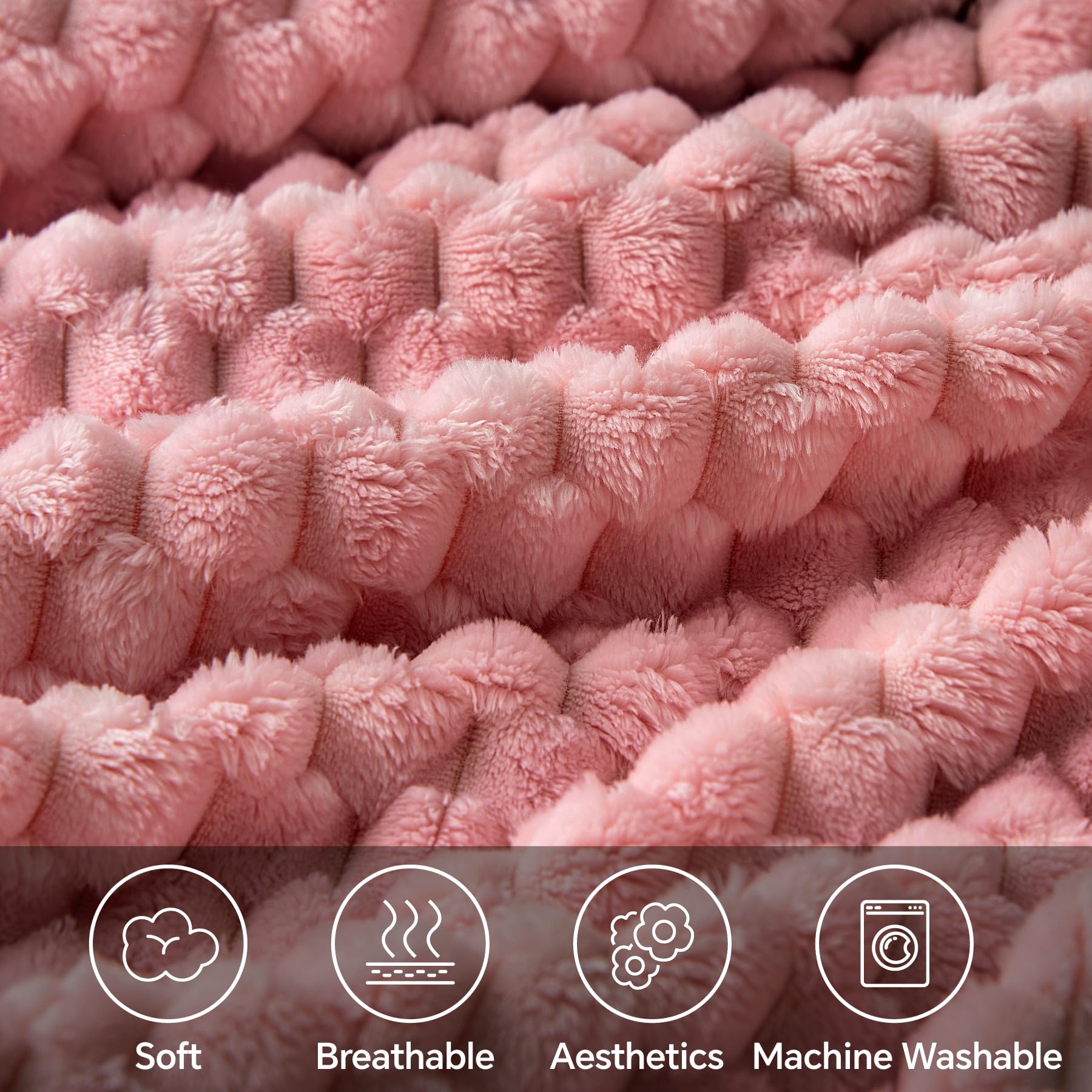 Bedelite Fleece Blanket - 3D Jacquard Decorative Dusty Pink Throw Blankets For Couch & Bed, Soft And Cozy Warm Plush Fluffy Blan