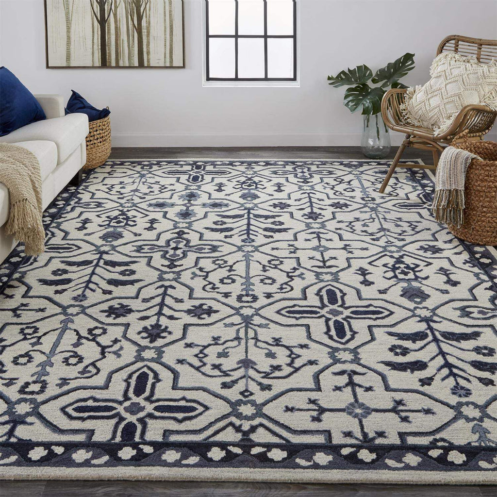 HomeRoots 513677 10 x 14 ft. Taupe & Gray Wool Floral Hand Tufted Handmade Stain Resistant Rectangle Area Rug