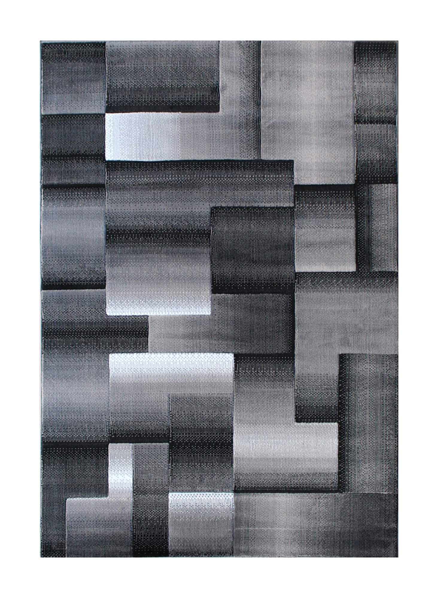 Flash Furniture Elio Collection Color Blocked Pattern Area Rug - High Pile Gray Olefin Rug - 5' X 7' Area Rug - Jute Backing - Hallway, Entryway, Bedroom