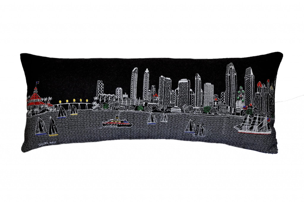 HomeRoots Grey 35' Black San Diego Nighttime Skyline Lumbar Decorative Pillow