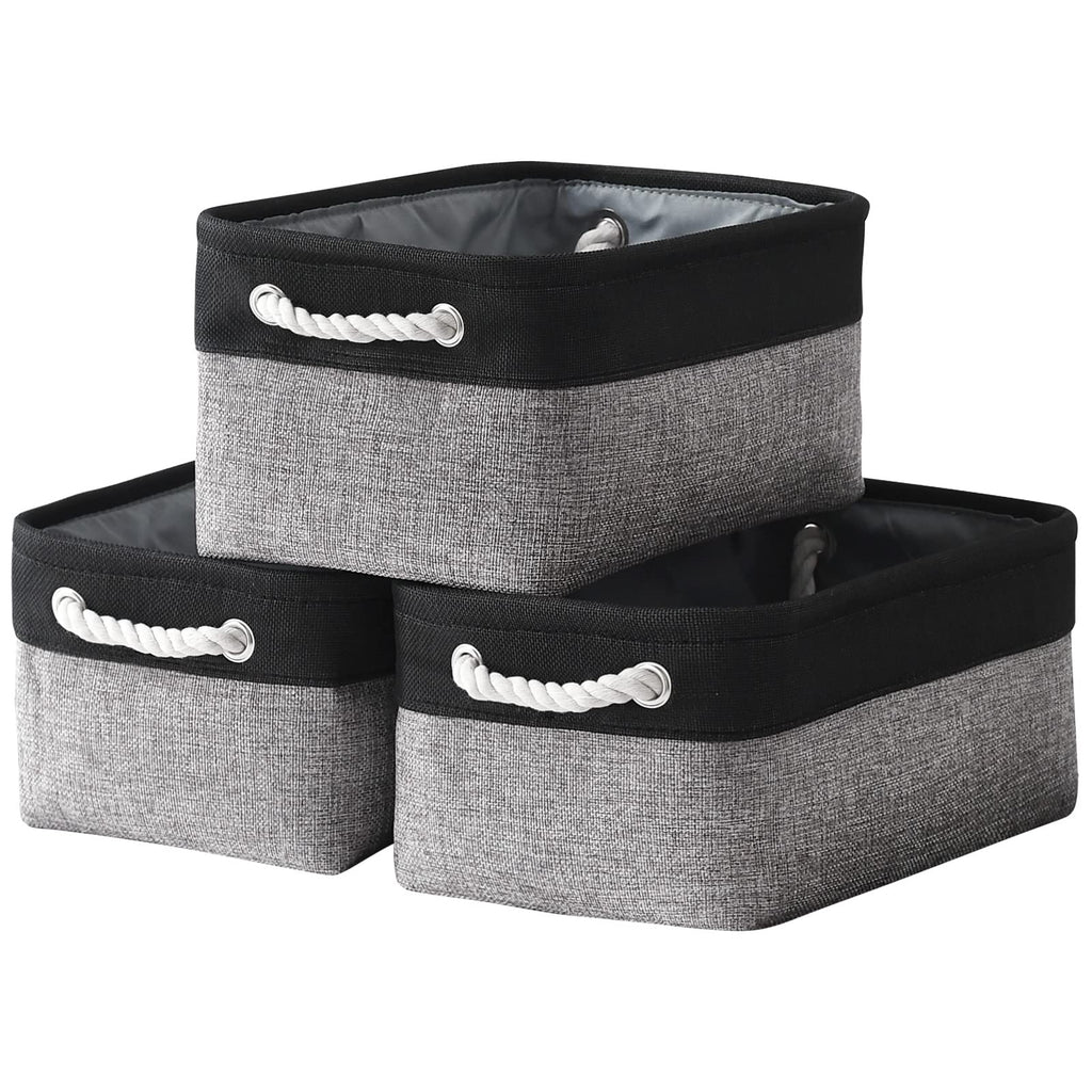 TheWarmHome Storage Basket for Organizing - 14x10x7 inch Medium 3 Pack Collapsible Storage Bin for Shelves with Rope, Fabric Sto