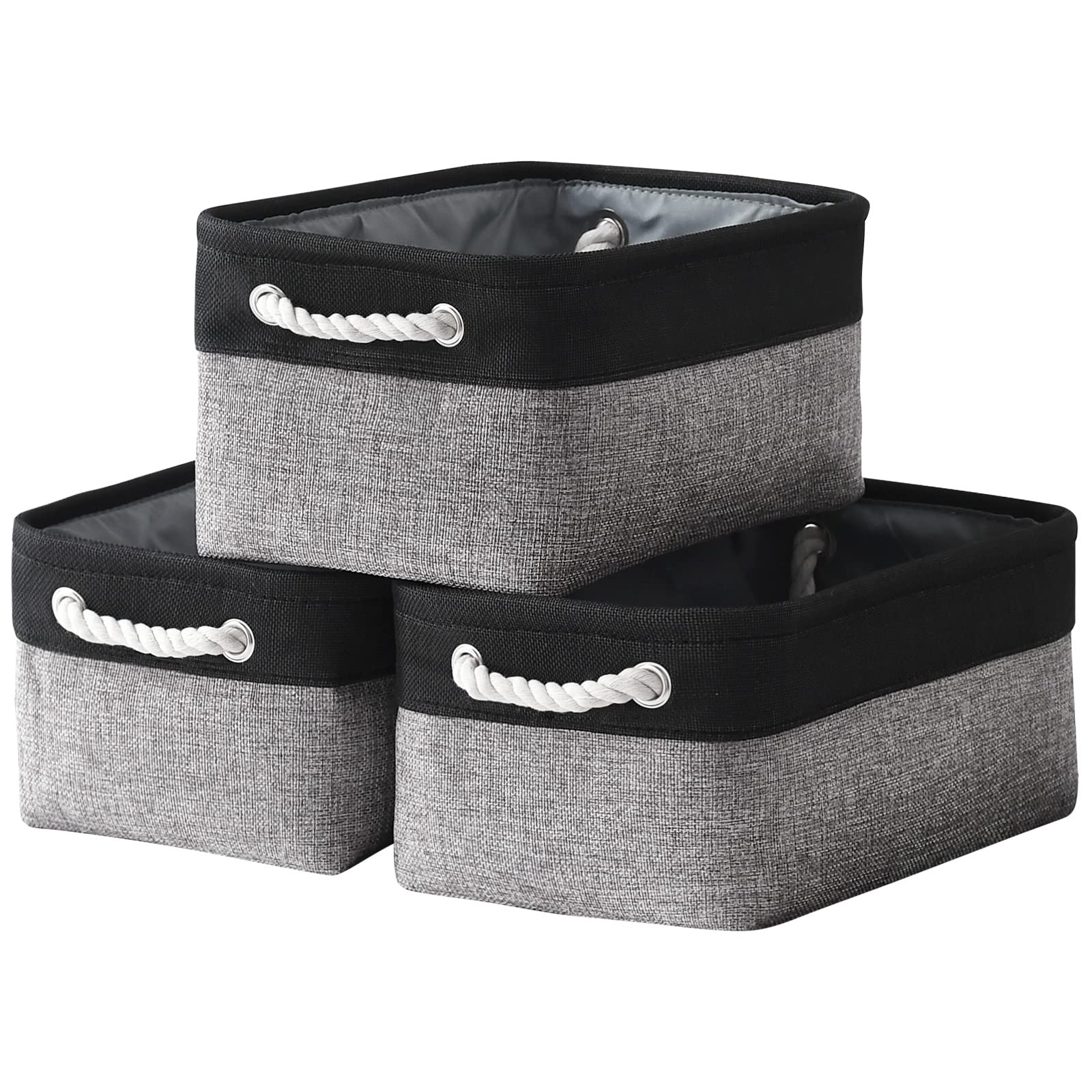 TheWarmHome Storage Basket for Organizing - 14x10x7 inch Medium 3 Pack Collapsible Storage Bin for Shelves with Rope, Fabric Sto