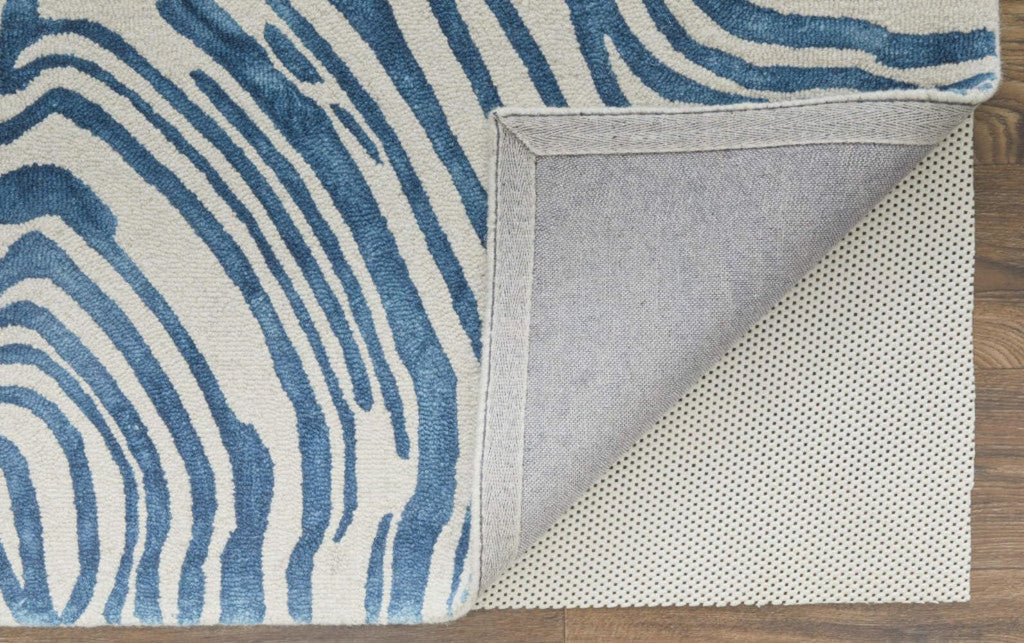 HomeRoots 511113 10 x 13 ft. Blue & Ivory Wool Geometric Hand Tufted Handmade Rectangle Area Rug