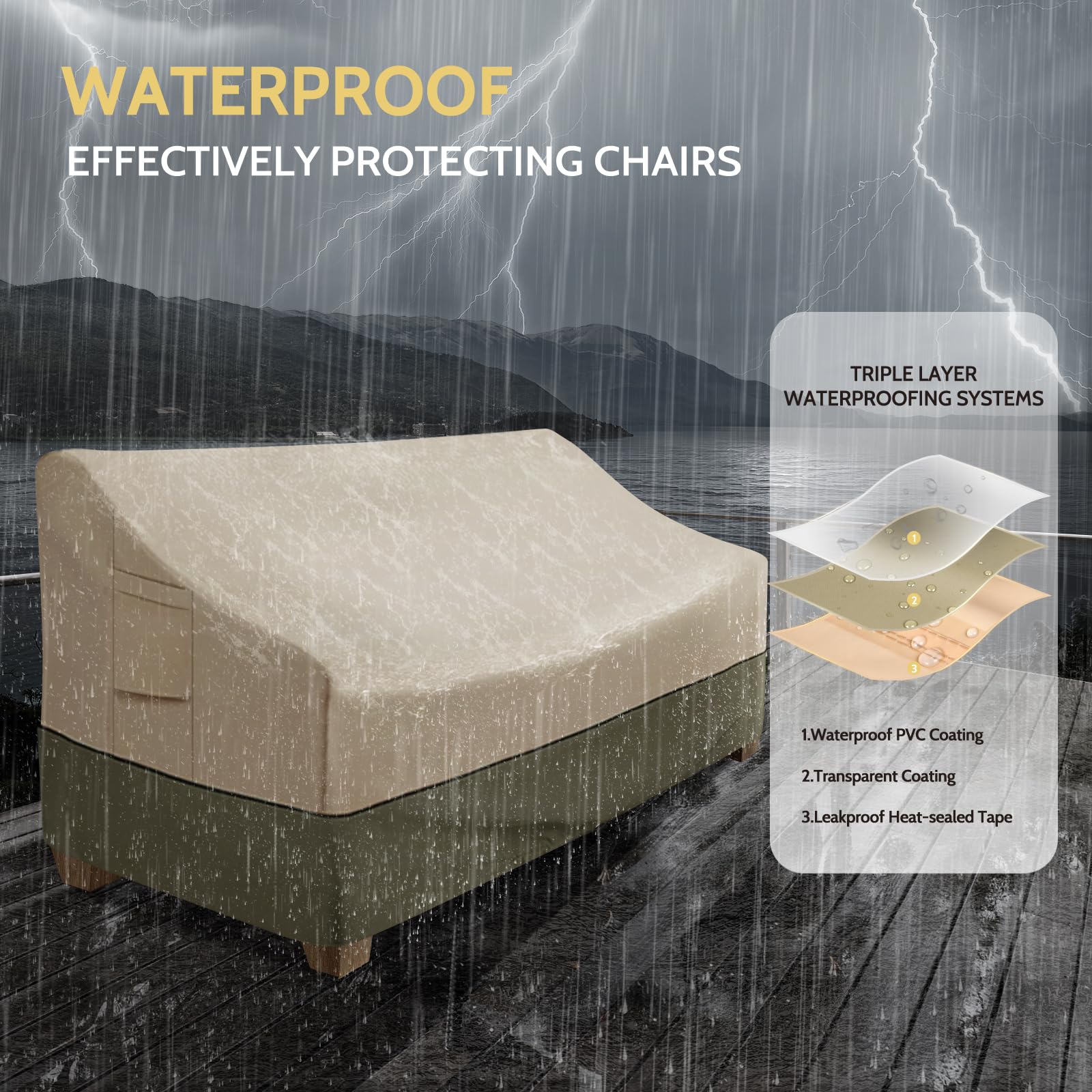 COSFLY Outdoor Furniture Patio Sofa Cover, Waterproof Oxford, Fits 55"W x 33"D x 38"H, Beige