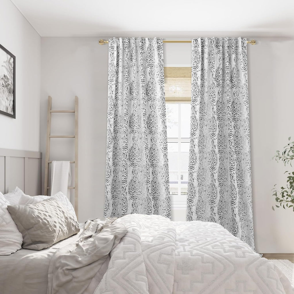 Grey Patterned Decorative Curtains For Living Room 84 Inches Long,Only 50% Black Out Room Darkening Blackout Window Curtain Panels For Bedroom,Set Of 2,52X84 Inch Length,Gray