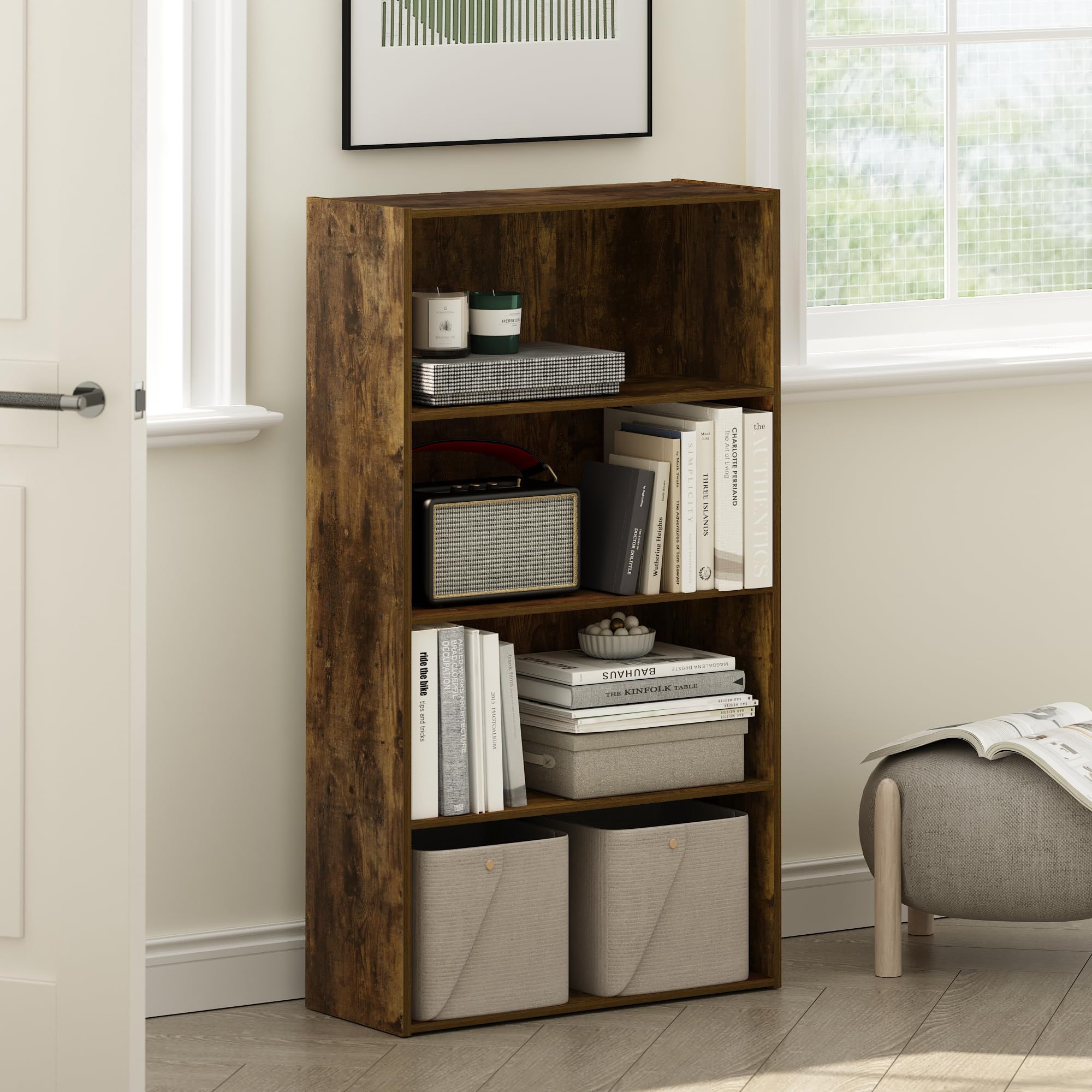 Furinno Pasir 4 Tier Open Shelf, Amber Pine