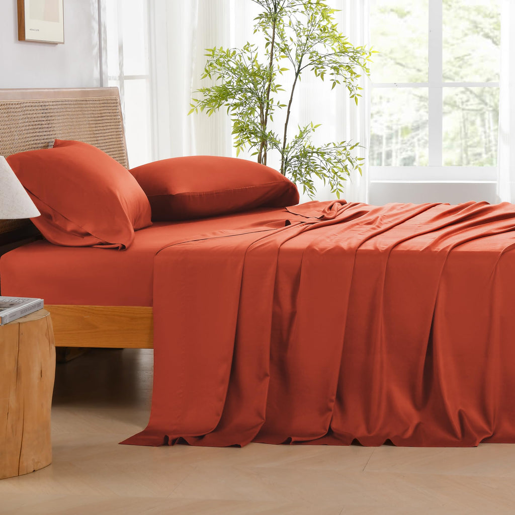Andency Orange California King Sheet Sets, 100% Viscose Derived From Bamboo, Cooling Sheet Set, Deep Pocket Up To 16', Silky Soft Bed Sheets, Hotel Luxury Breathable Bedding Sheets & Pillowcases…