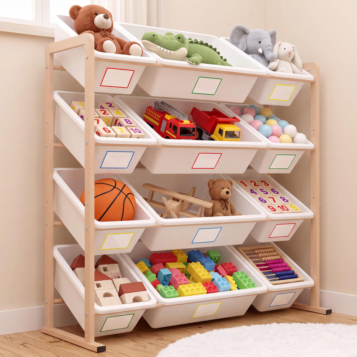 HONGDDY Toy Storage Organizer with12 Removable Storage Bins, Kids Bin Shelf, Toys Box for Playroom Organization for Bedroom & Ro