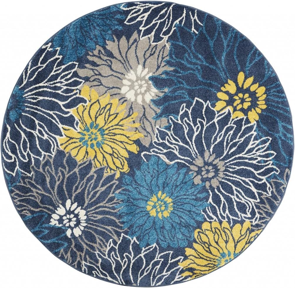 4 Round Blue Tropical Flower Area Rug