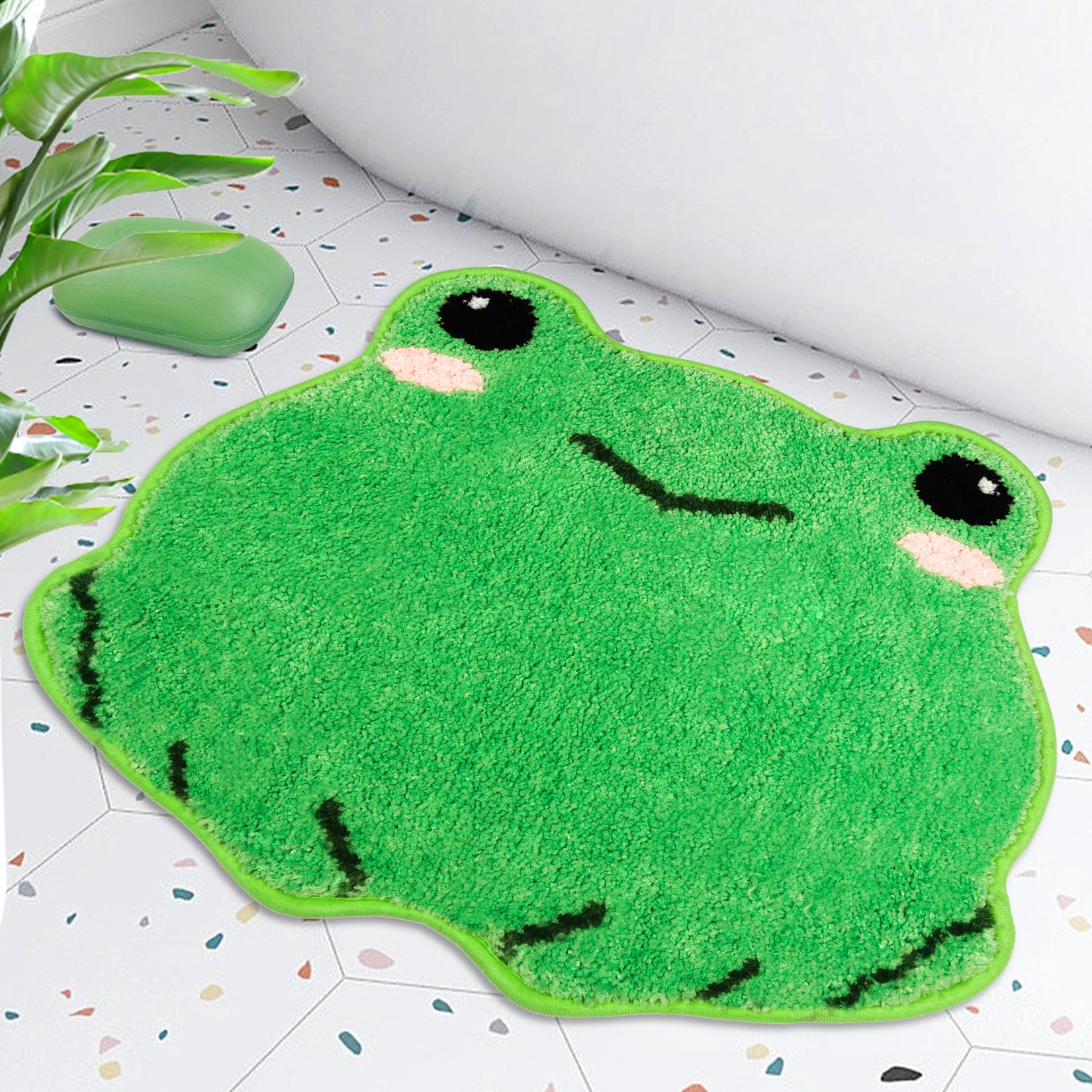 NIGOWAYS Bathroom Rugs Mat,Frog Bath Rugs,Water Absorbent Non Slip Cute Bath Mat, Machine Wash Bathroom Mat,Bathroom Rug for Bat
