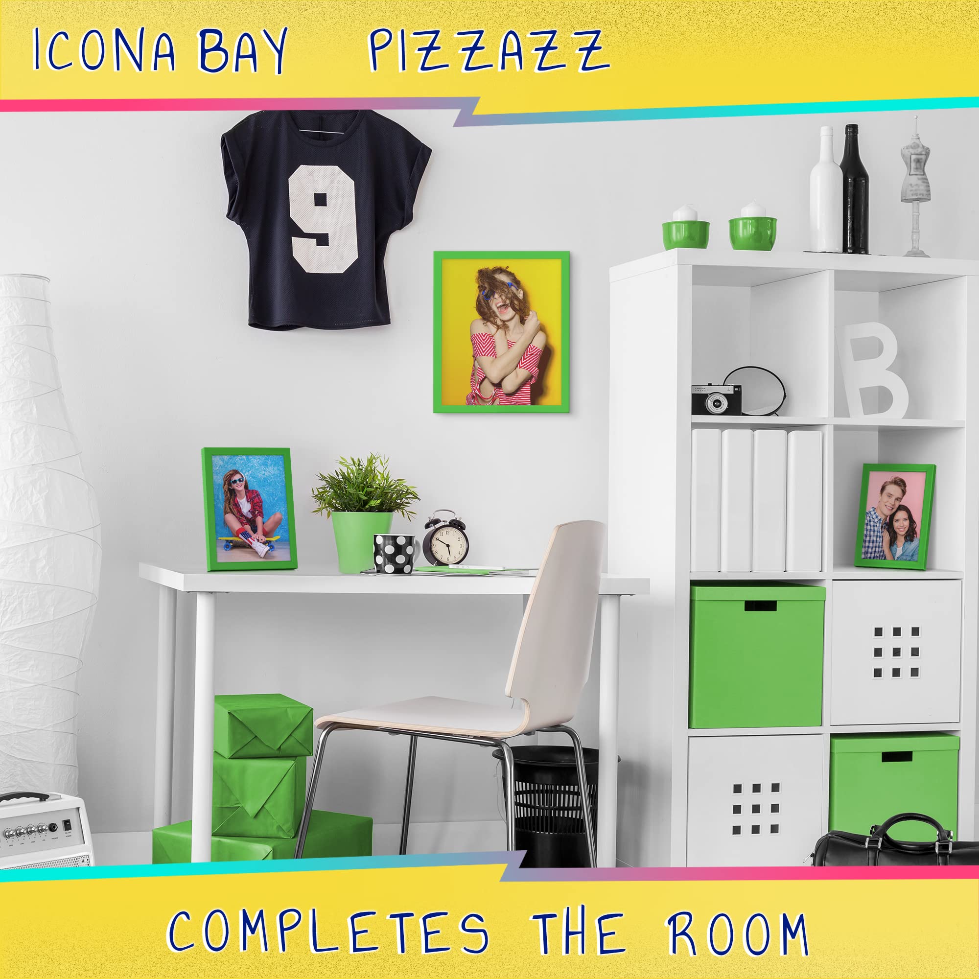 Icona Bay 8X10 Picture Frames (Green, 3 Pack), Colored Solid Wood Scandinavian Style Frames For Photo, Pizzazz Collection