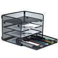 Settfrfe 4-Tier Mesh Paper Letter Tray,Desk File Organizer With A Sliding Drawer,Office Supplies Desk Organizer For Home Office,