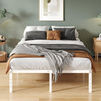 Upcanso 16 Inch White Queen Bed Frame No Box Spring Required, Metal Platform Queen Size Bed Frames With High Storage, Eassy Assembly 3,500 Lbs Heavy Duty Bedframes