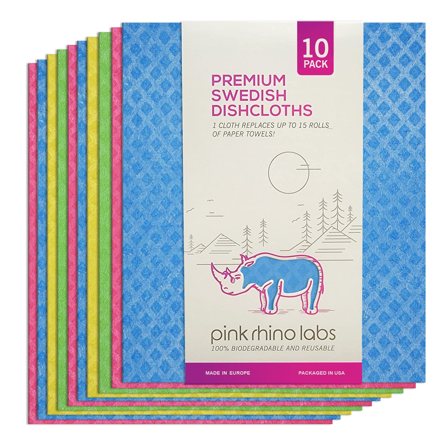PINK RHINO LABS Swedish Dishcloths for Kitchen - Absorbent Kitchen Towels and Dishcloths Sets - Reusable Paper Towels - Dish Clo