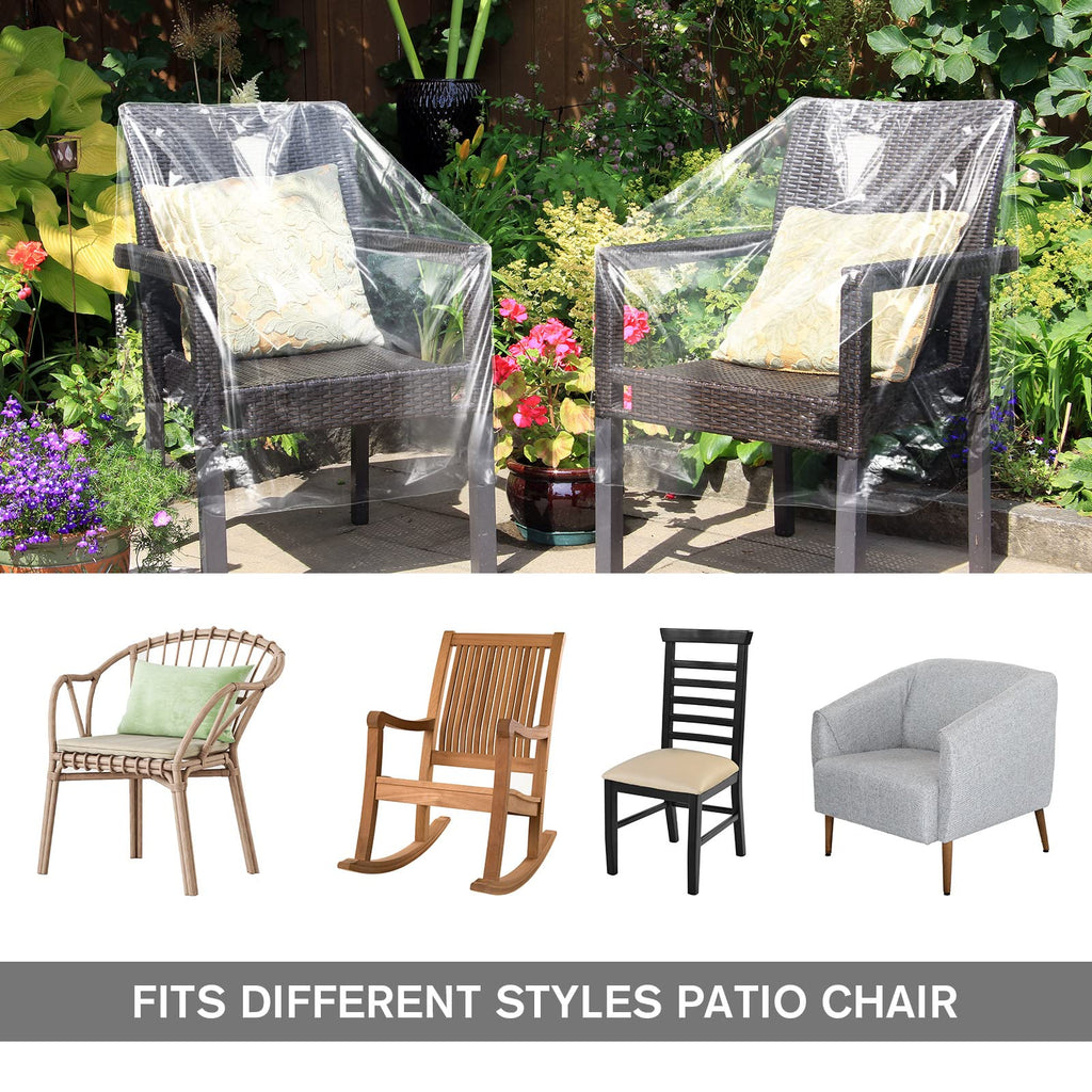 Tudomro Waterproof Plastic Chair Covers, 4 Pcs, Clear, 37 x 30 x 30 Inch, PE Material, for Outdoor Furniture Storage and Moving