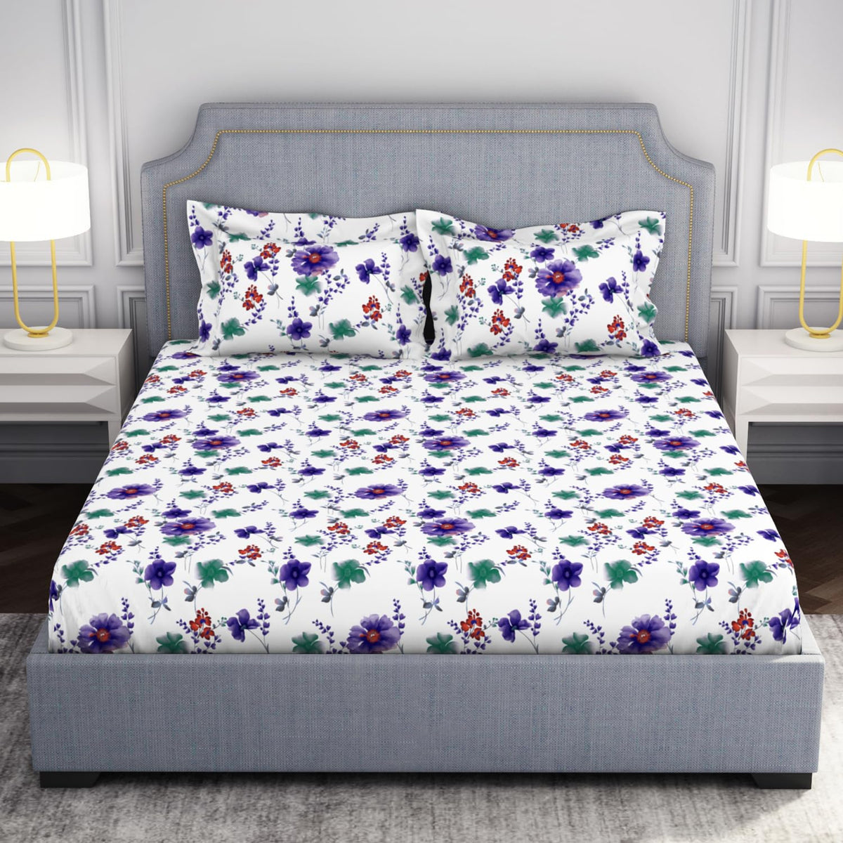 Welspun Microfiber Bedsheet for Double Bed King Size with 2 Pillow Covers | Sateen Floral Bedsheet Set | Skin Safe, Super Soft &