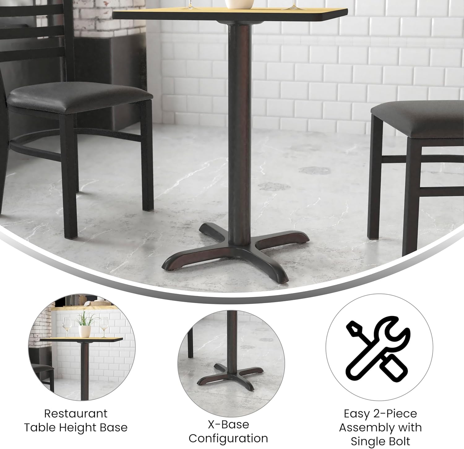 22 x 22 Restaurant Table X-Base with 3 Dia. Table Height Column