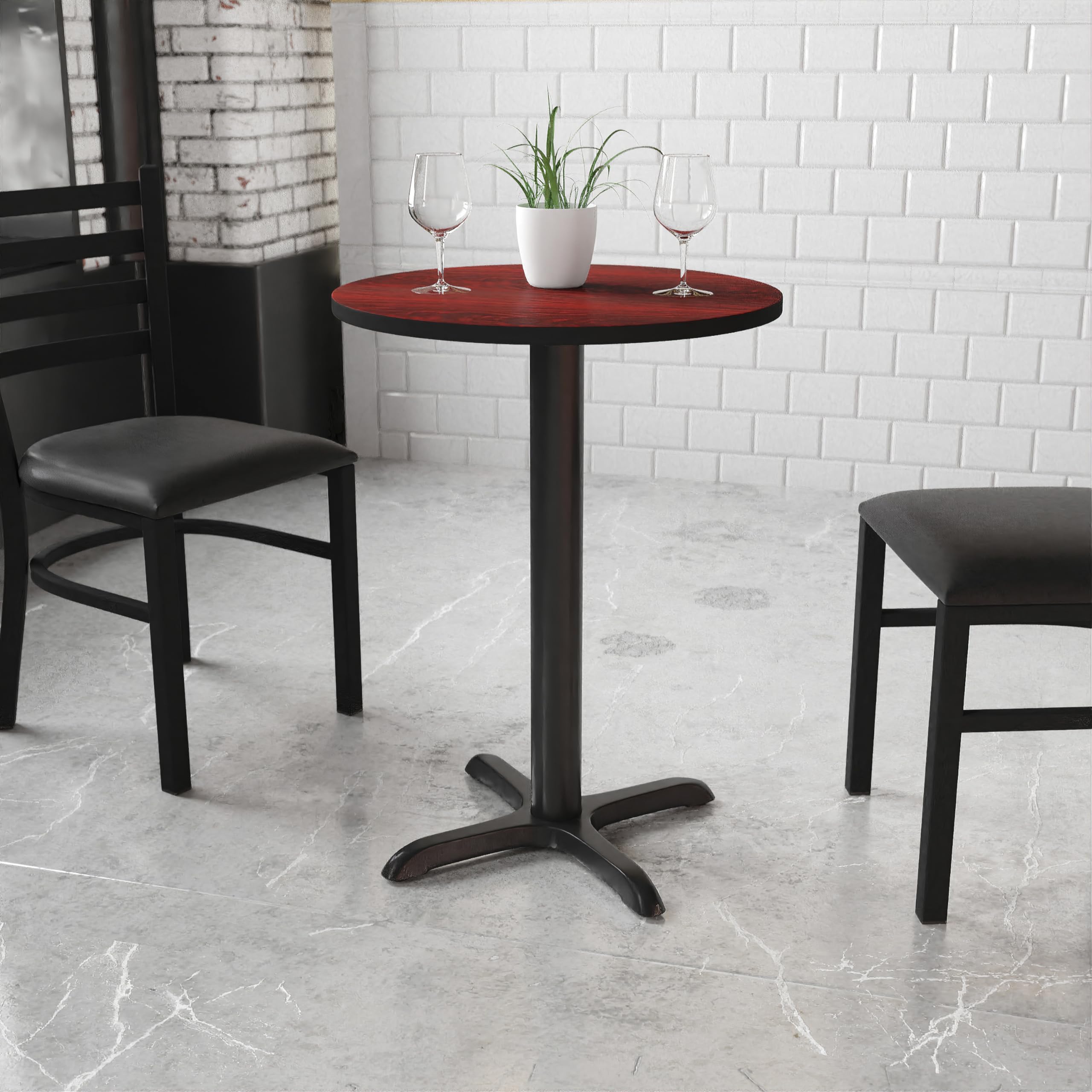 Flash Furniture 24'' Round Mahogany Laminate Table Top With 22'' X 22'' Table Height Base