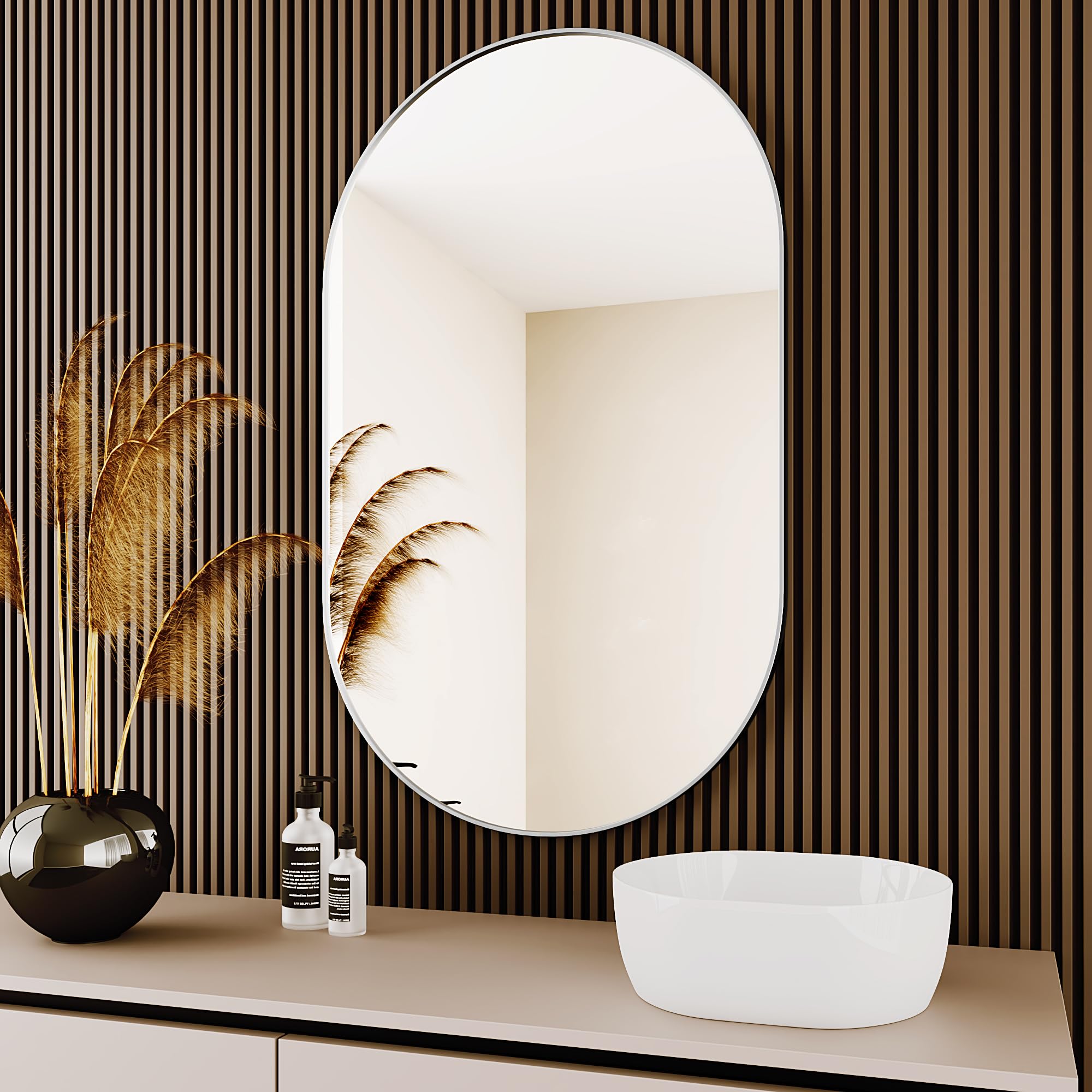 Protylctaster Oval Bathroom Mirror,24x36'' Silver Mirror,Wall Mirror,Bathroom Mirror Oval,Pill Shaped Mirror,Entryway Mirror (Si