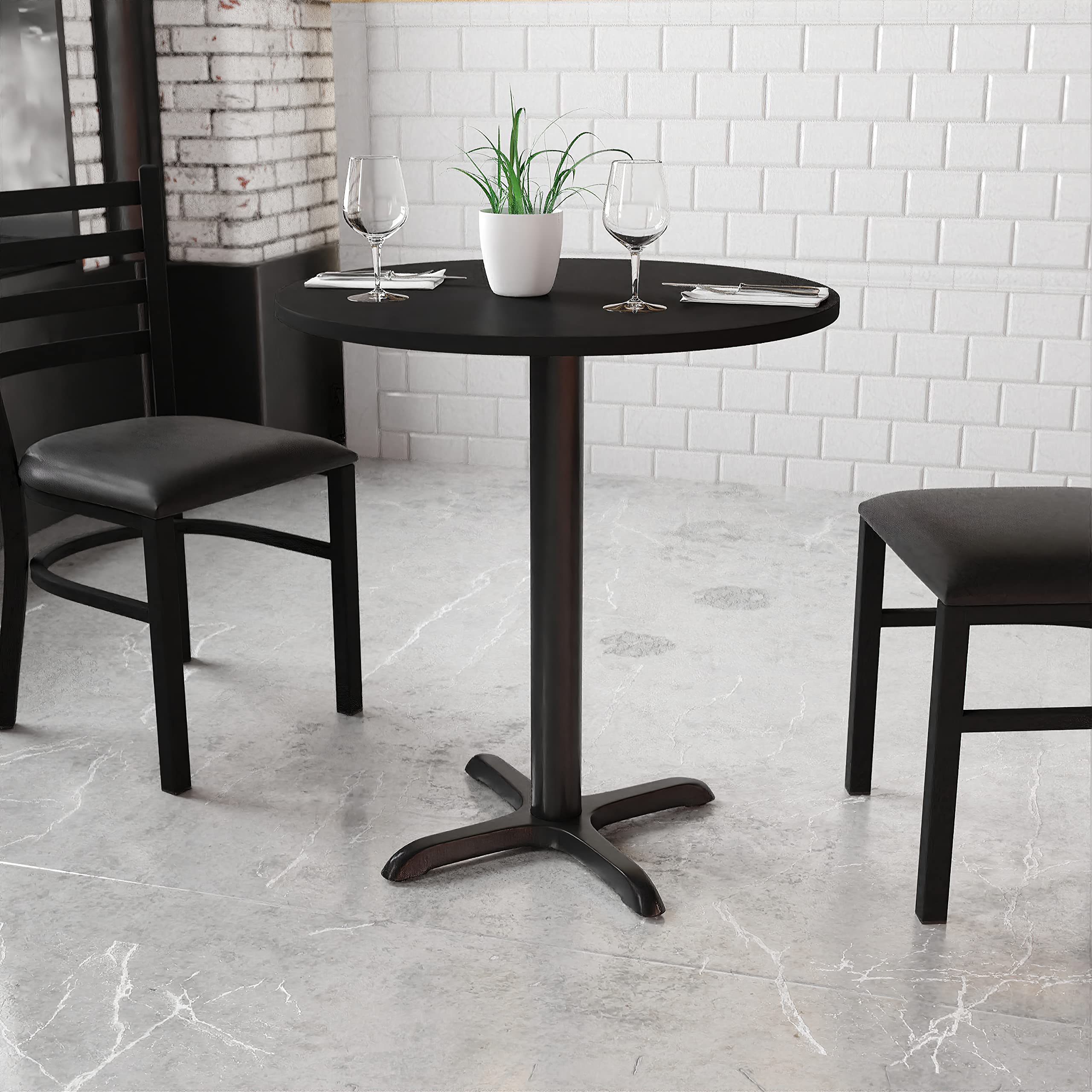 Flash Furniture Stiles 30'' Round Black Laminate Table Top with 22'' x 22'' Table Height Base