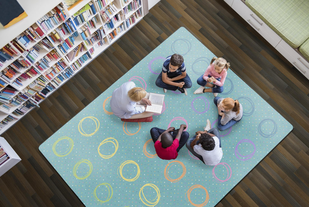 Flagship Carpets FA2880-58FS Smiley Circle Sampler Educational Area Rug Nylon Blue & Multi 10'6"x13'2"
