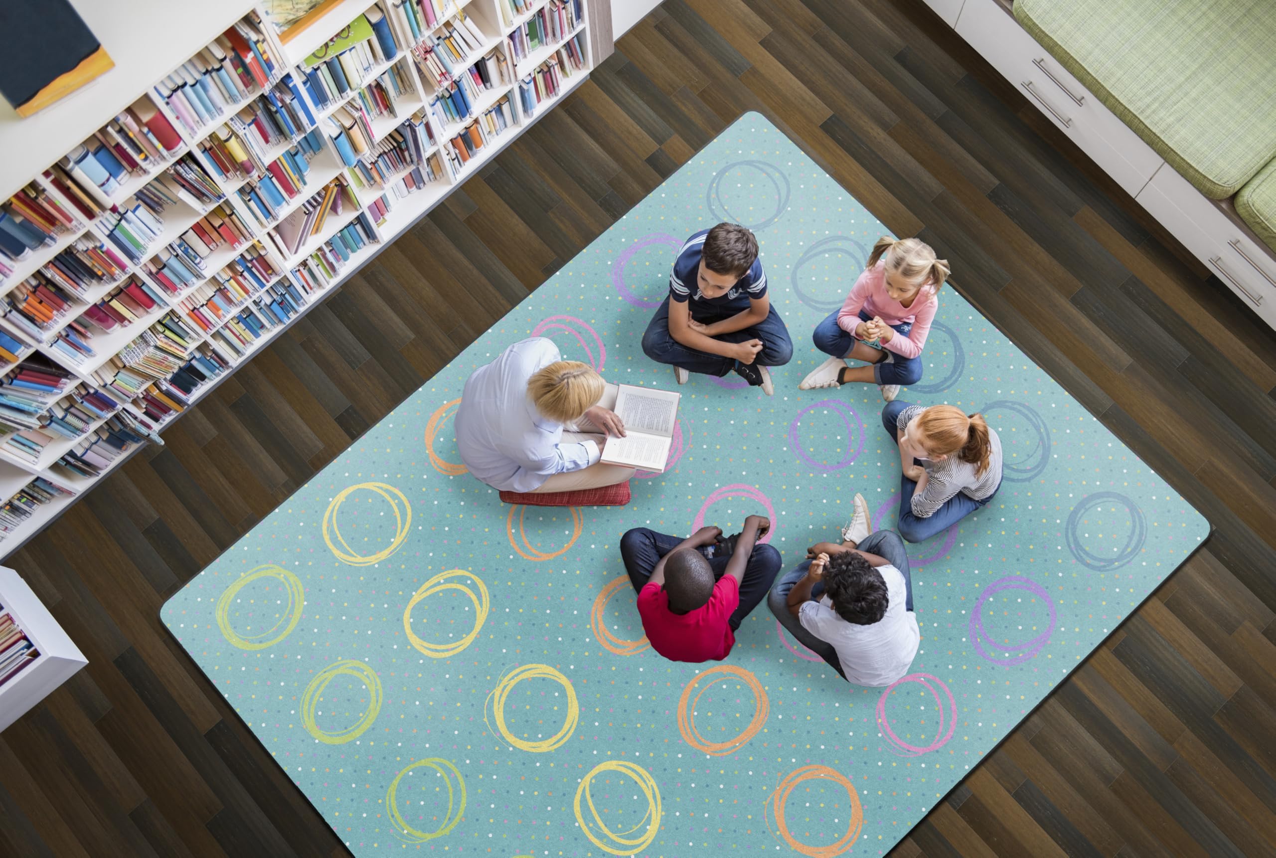 Flagship Carpets FA2880-58FS Smiley Circle Sampler Educational Area Rug Nylon Blue & Multi 10'6"x13'2"