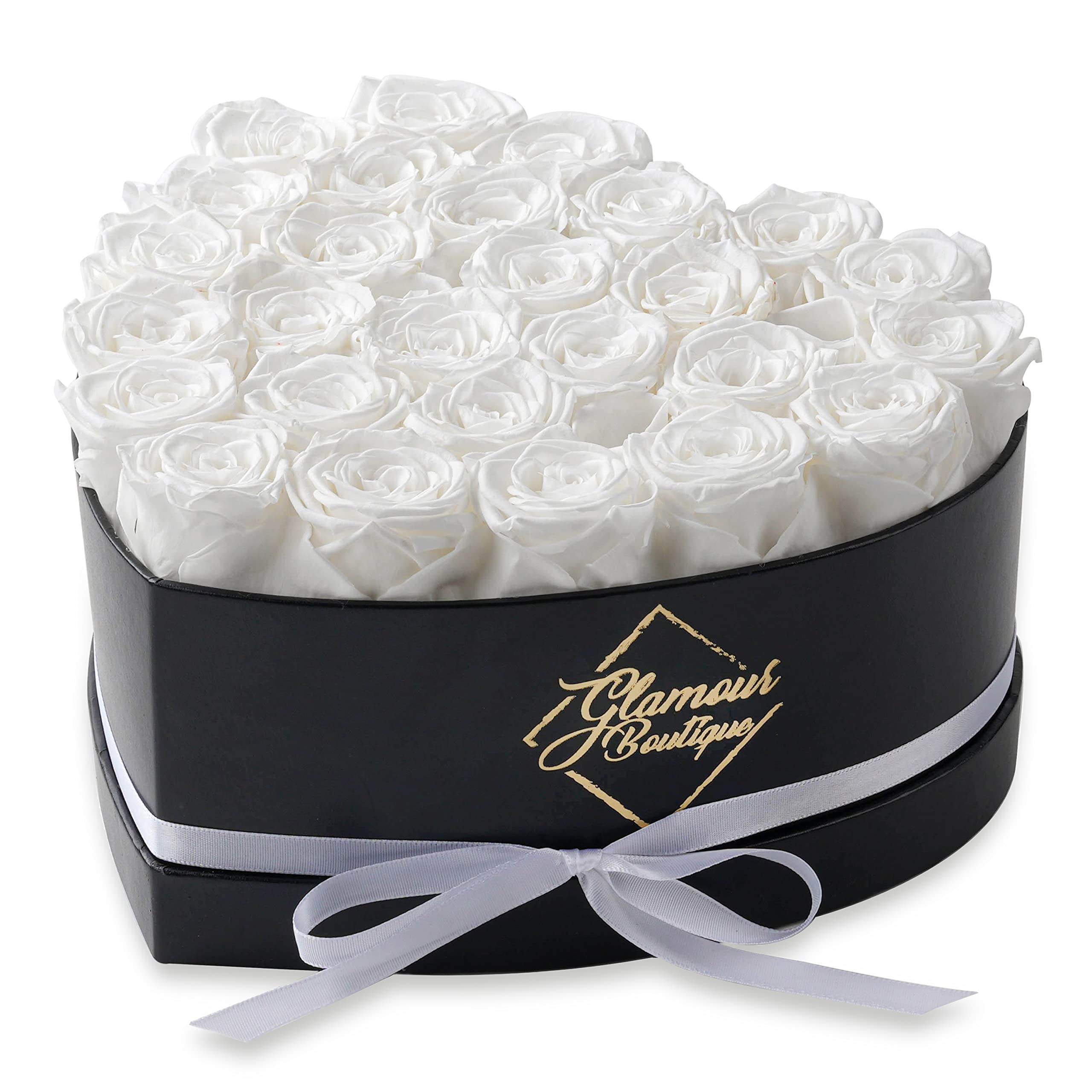 Glamour Boutique 27-Piece Forever Flowers Heart Shape Box - Preserved Roses, Immortal Roses That Last A Year - Eternal Rose Pres