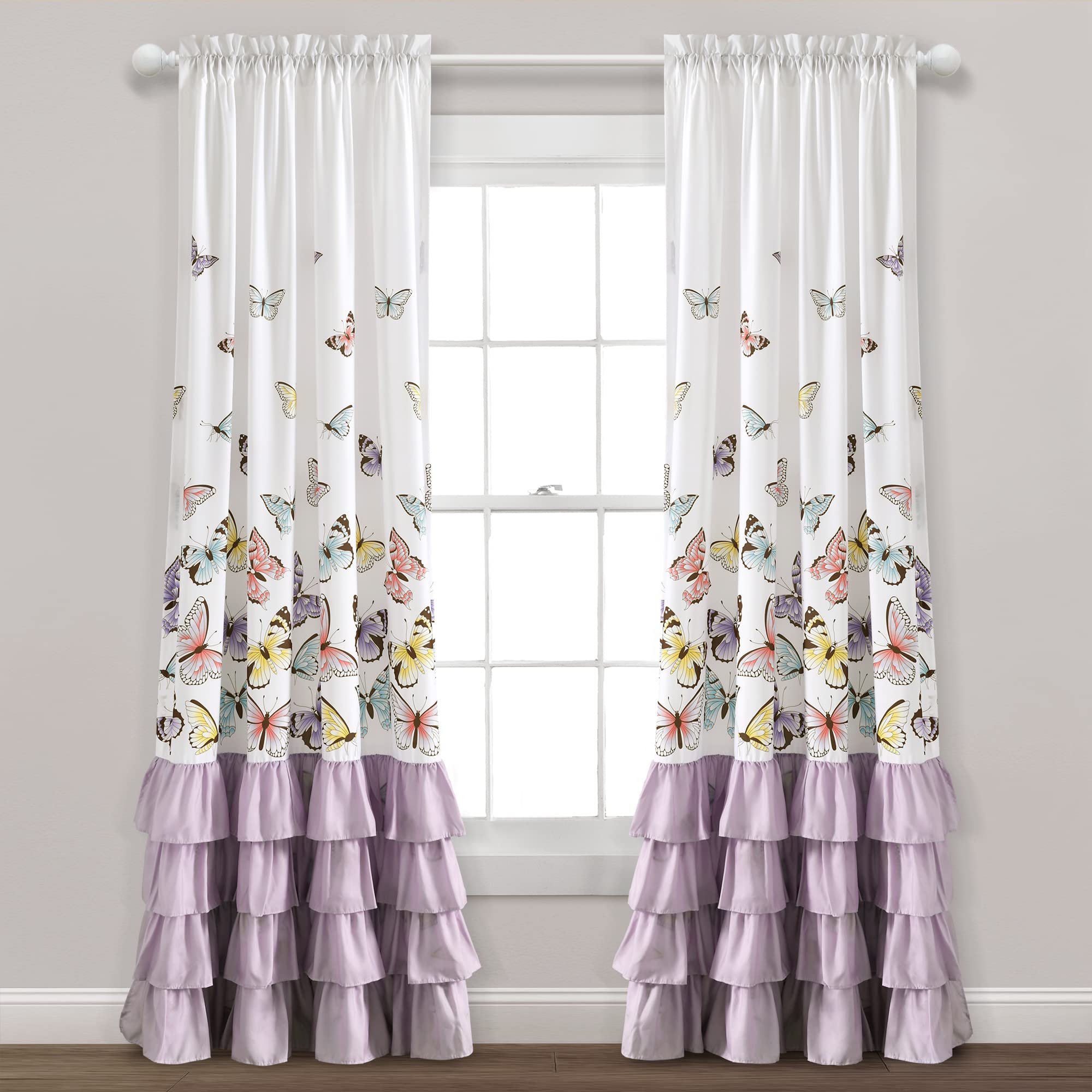 Lush Decor Flutter Butterfly Window Curtain Panel Pair, 52'W X 84'L, Lilac