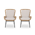 Great Deal Furniture Gdfstudio Outdoor Wicker Club Chair With Cushions (Set Of 2), Light Brown And Beige