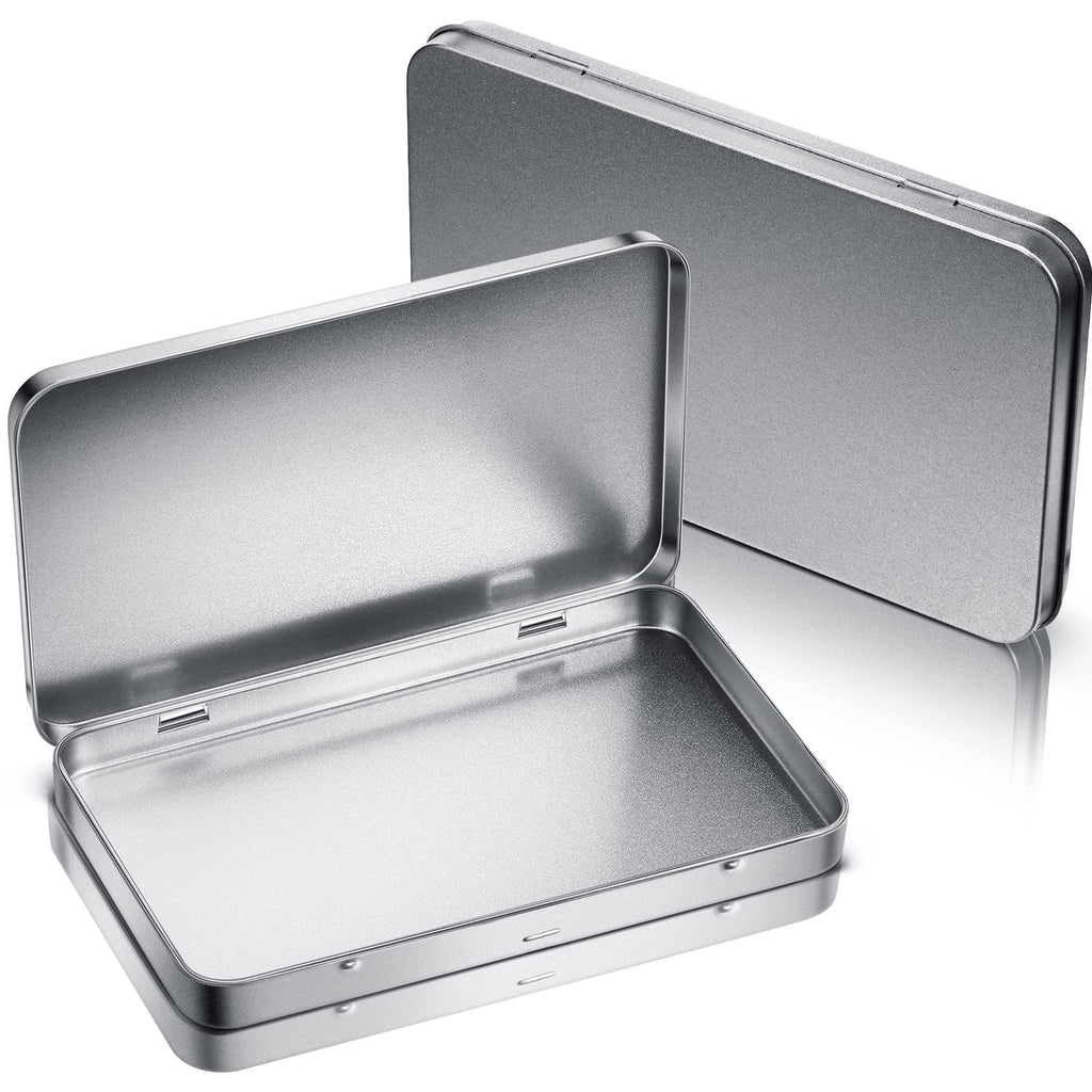 Rectangular Metal Tin Box with Lid Metal Hinged Lid Tin Metal Empty Tin Box Container Silver Storage Tin Box for Watercolor Jewe