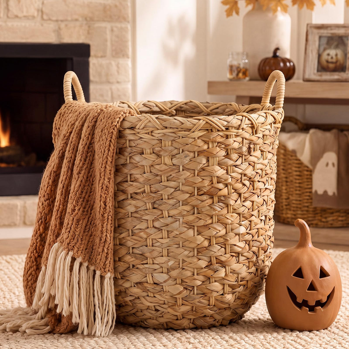 Newtay 1 Pcs Water Hyacinth Wicker Storage Basket 14 x 12 Inch