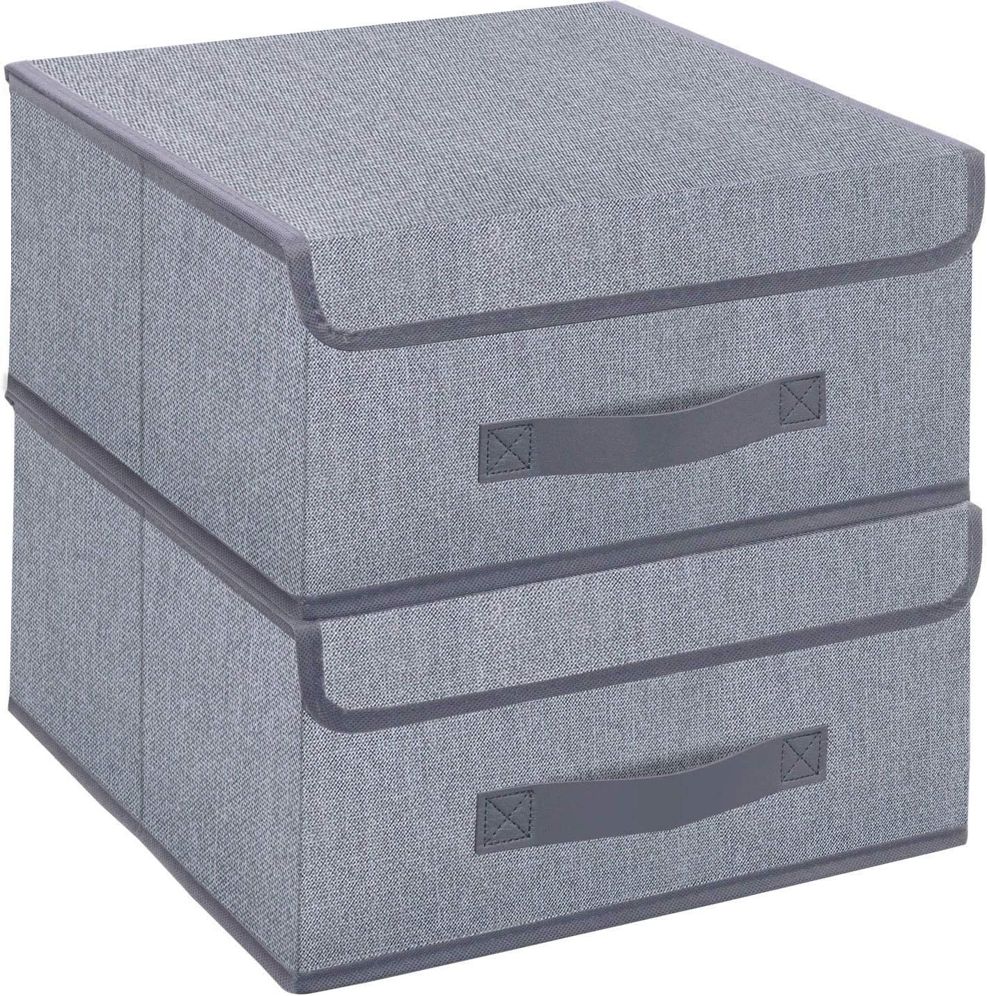 Onlyeasy Foldable Storage Bins Cubes Boxes with Lid - Storage Box Cube Cubby Basket Closet Organizer Pack of 2 with Leather Hand