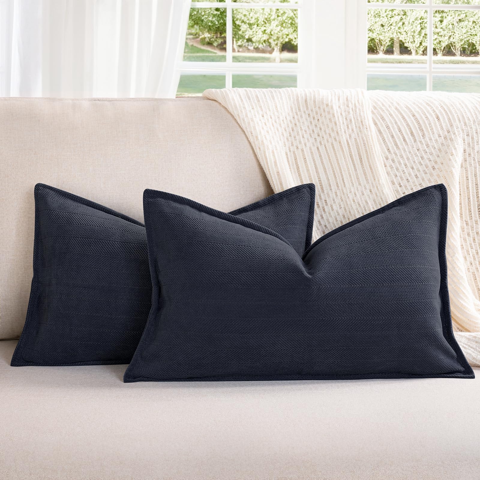 Zwjd Navy Pillow Covers 16X16 Set Of 2 Chenille Pillow Covers With Elegant Design Soft And Luxurious Decorative Throw Pillows Fo