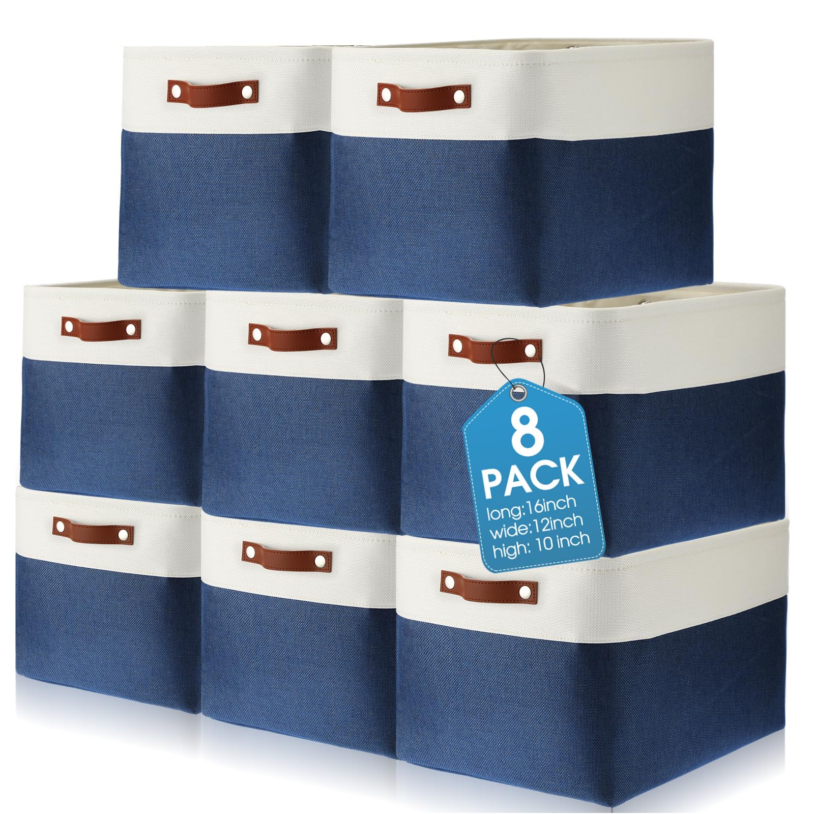 Uiifan 8 Pack Fabric Storage Basket Storage Foldable Bin with Handles Linen Storage Containers Organization cubes for Shelves Cl