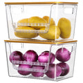 Wrrlors 2 Pack Pantry Organizers,Clear Onion Storage Bins with Bamboo Lids