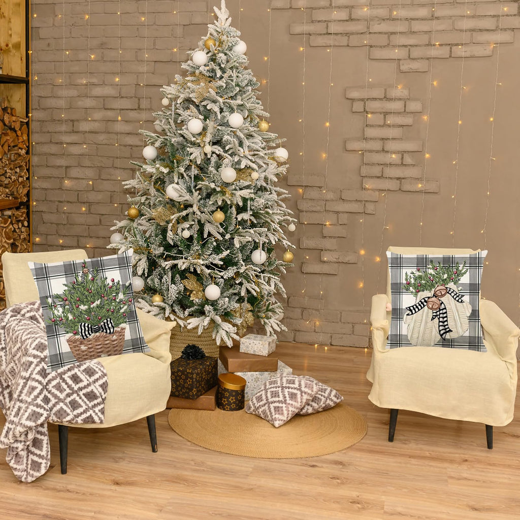 Onfaon Christmas Decorations - Christmas Pillow Covers 18X18 Set Of 4, Holiday Christmas Decor Home Sofa Couch Cushion Indoor De