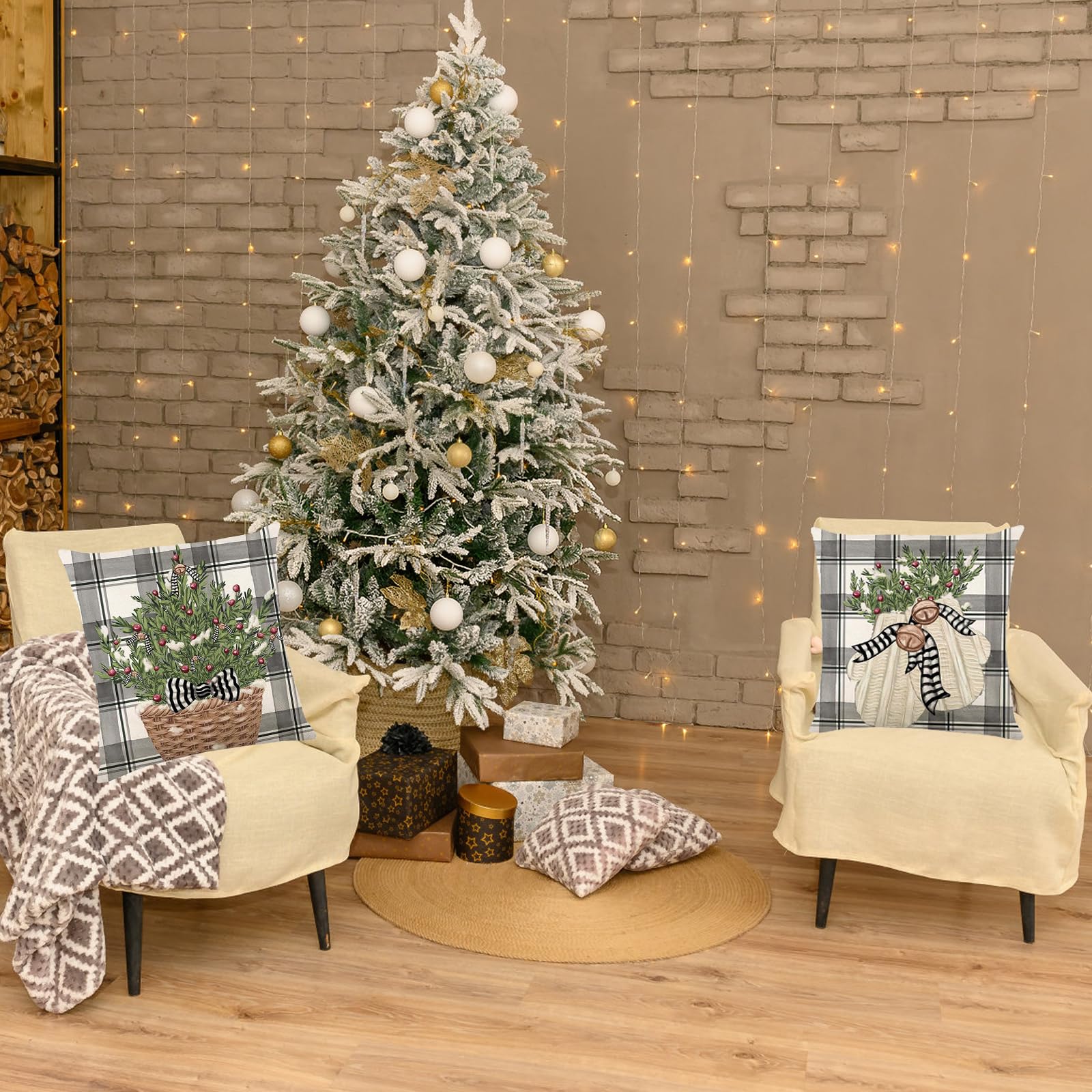Onfaon Christmas Decorations - Christmas Pillow Covers 18X18 Set Of 4, Holiday Christmas Decor Home Sofa Couch Cushion Indoor De