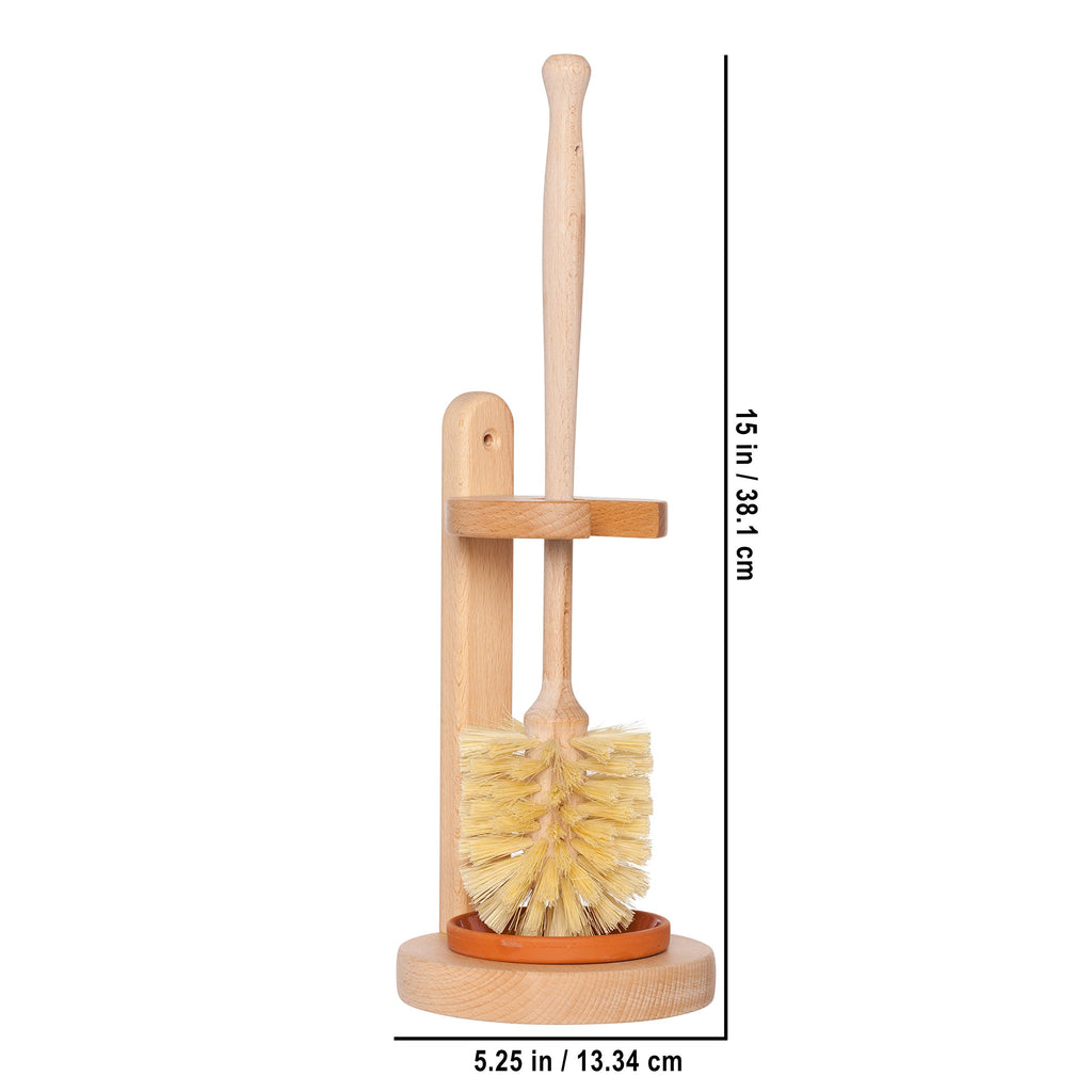 Redecker Oiled Beechwood Toilet Brush Stand With Tampico Fiber Toilet Brush, 9-7/8 Inches - Natural Bristles Are Heat-Resistant