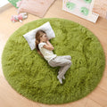 junovo Round Rug, 4ft, Green, Soft Area Rugs for Kids Girls Room Decor, Fluffy Shaggy Carpet, Circular Nursery Rug for Baby Room