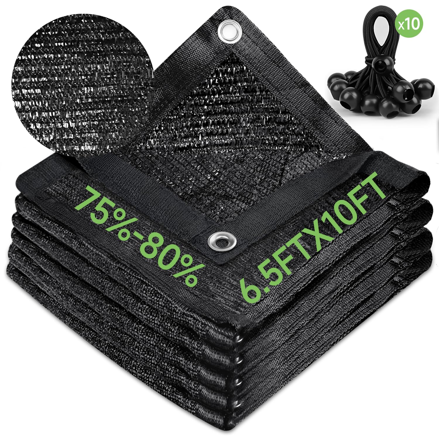 Fotmishu 75%-80% Shade Cloth Anti-Aging 6.5Ftx10Ft Sun Mesh Uv Resistant Net, Sunblock Garden Tarp For Plant Cover, Greenhouse,
