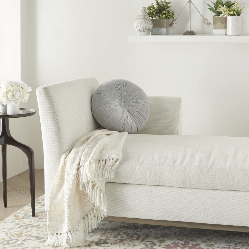 HomeRoots Rose Gold Cotton Velvet Light Gray Tufted Round Throw Pillow