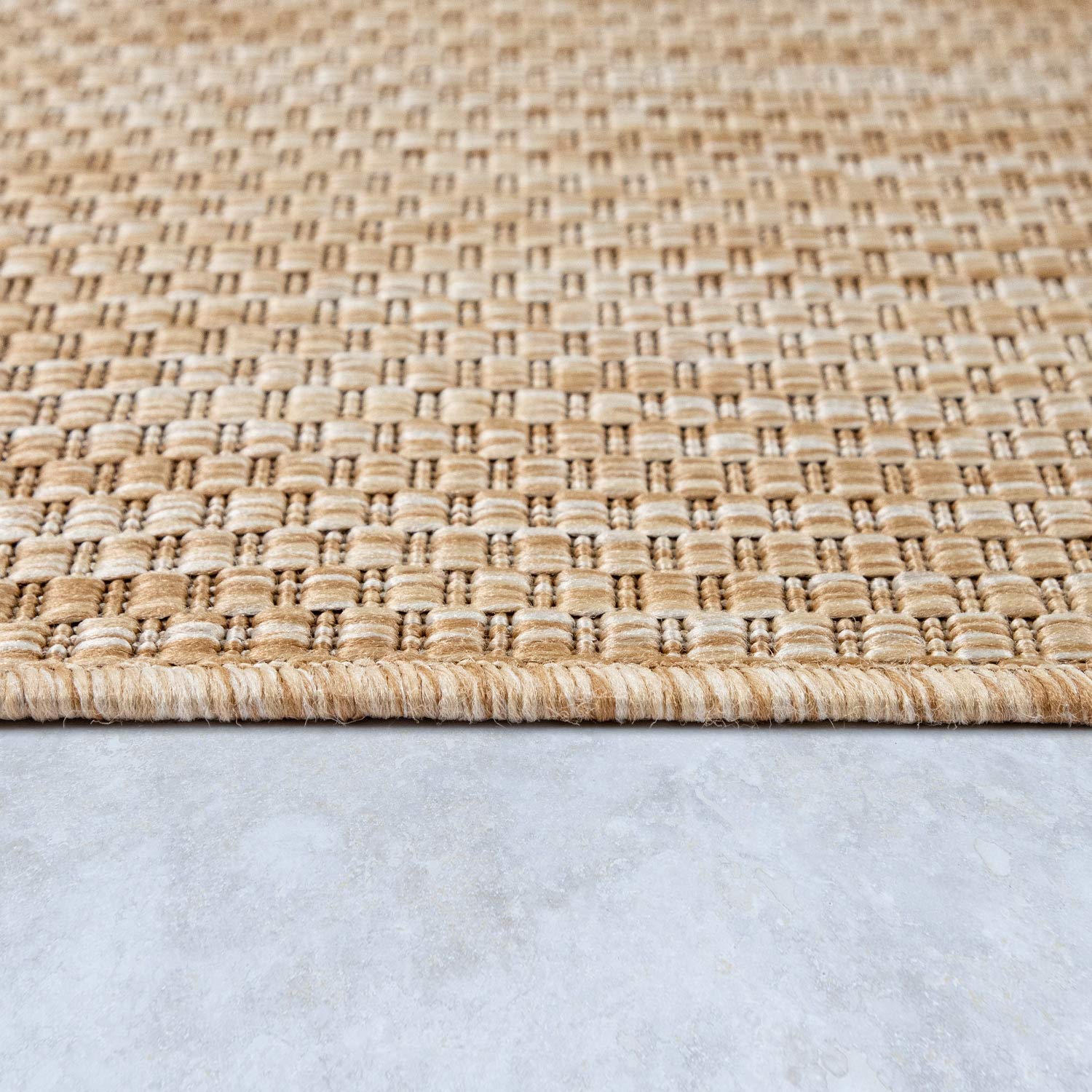 Solid Outdoor Rug For Patio Or Balcony Weatherproof Mottled Light-Brown Beige, Size: 5'3' X 7'3'