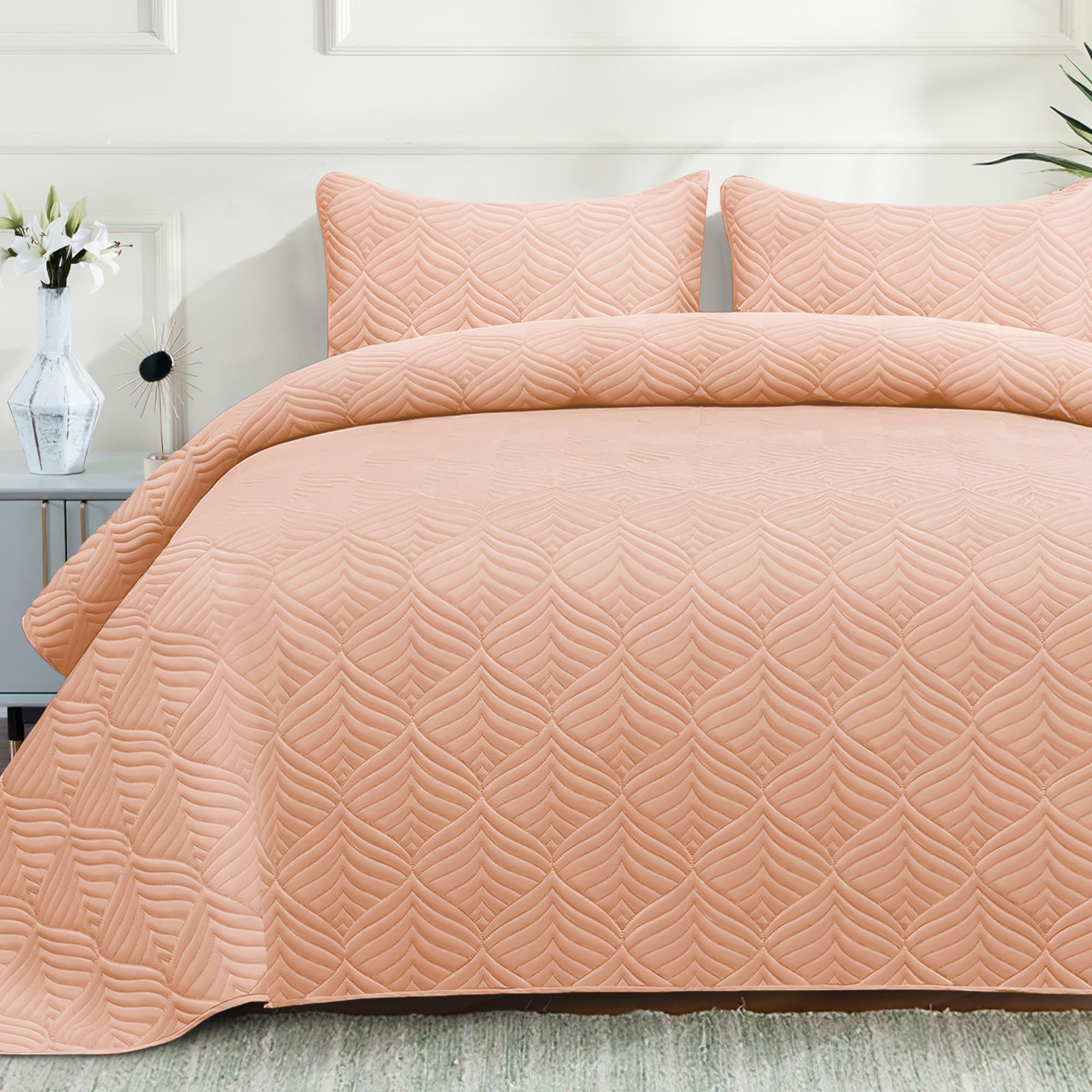 Whale Flotilla Quilts Queen Size, 3-Piece Soft Lightweight Modern Geometric Full Queen Quilt Bedding Set Bedspread Coverlet for 