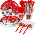 Christmas Snowman Party Supplies, Christmas Snowman Plates and Napkins Set, Disposable Paper Plates Napkins Cups Knives Spoons F
