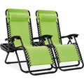 Best Choice Products Set of 2 Adjustable Steel Mesh Zero Gravity Lounge Chair Recliners w/Pillows and Cup Holder Trays - Lime Gr