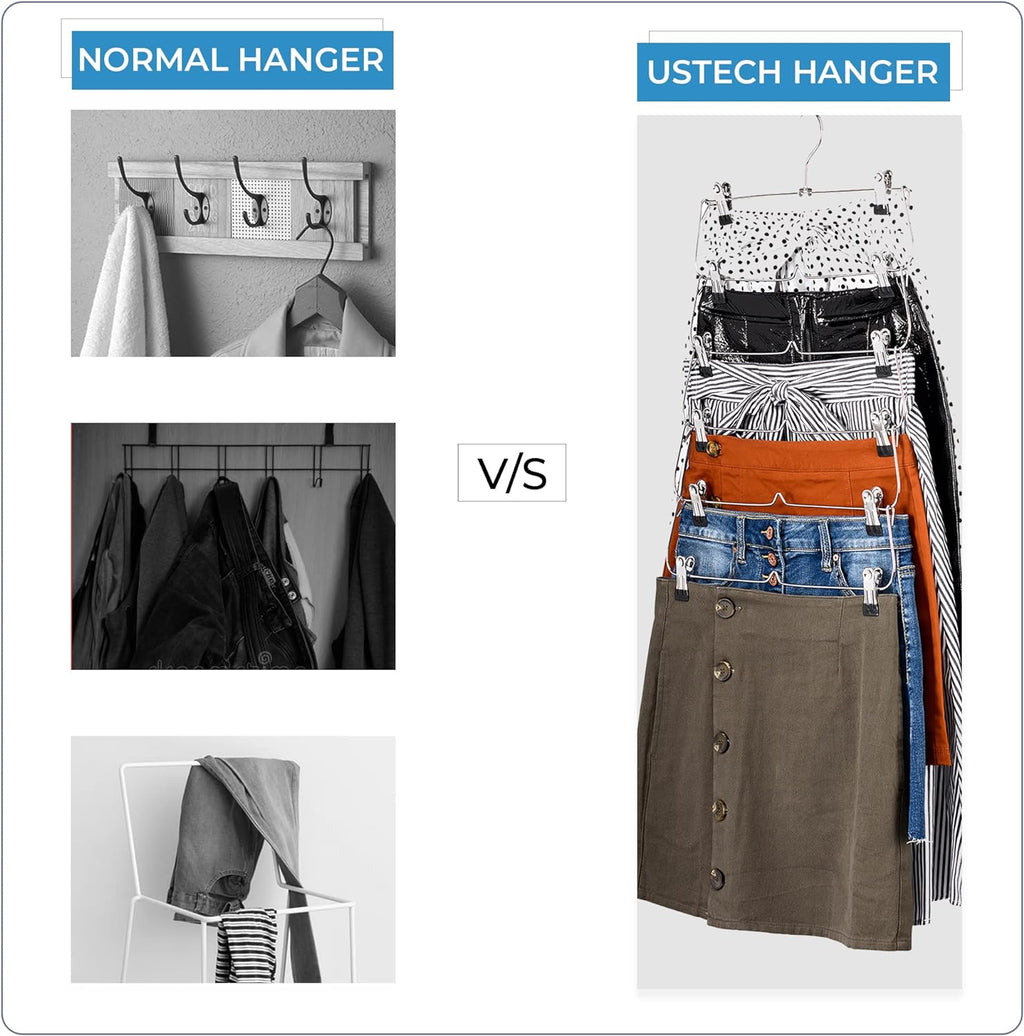 6-Tier Foldable Pants & Skirt Hanger with Adjustable Clips, 6-Pair Chrome Steel