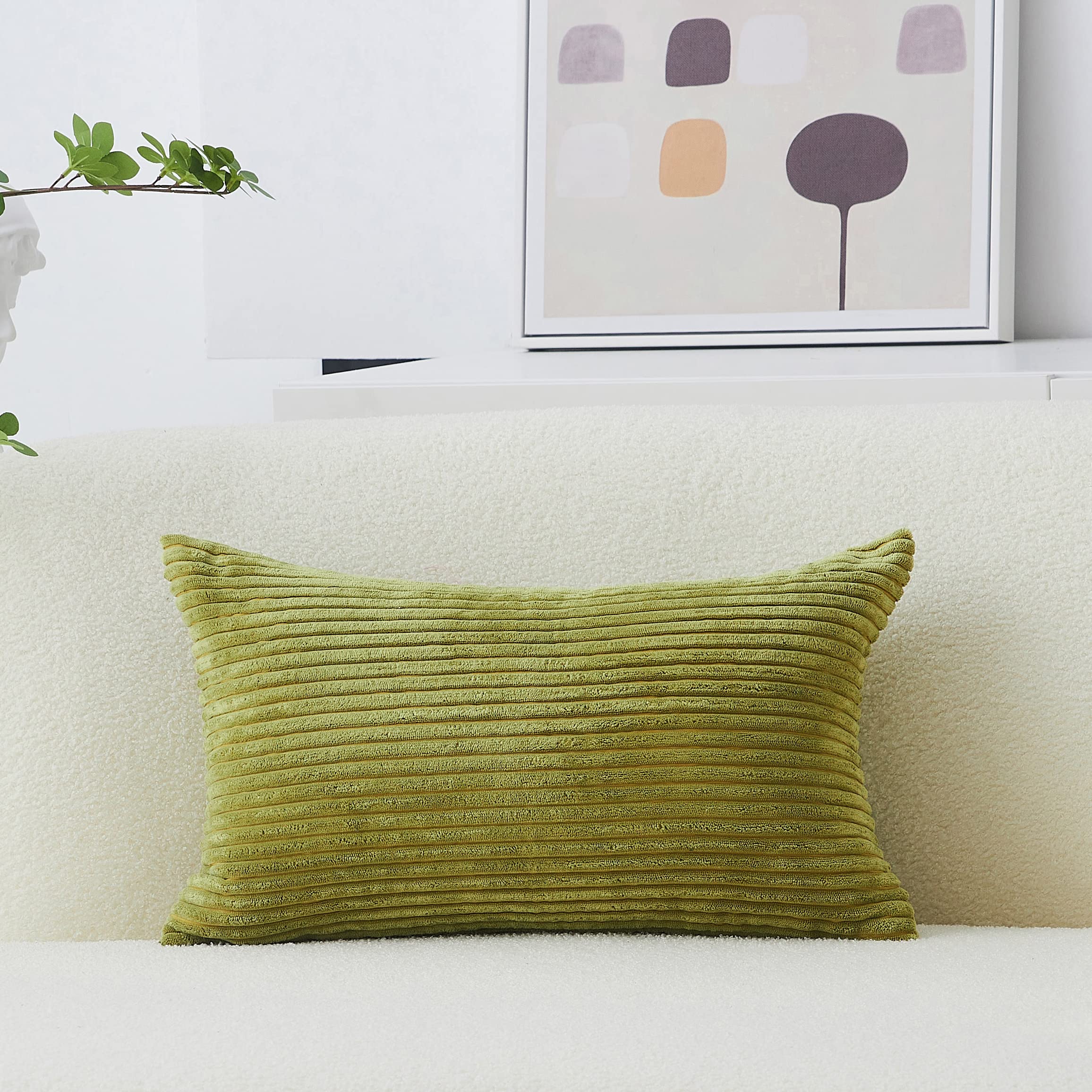 Home Brilliant Rectangle Pillow Cover 12X20 Striped Corduroy Solid Cushion Cover Throw Oblong Pillow Case For Sofa Kids Toddler,