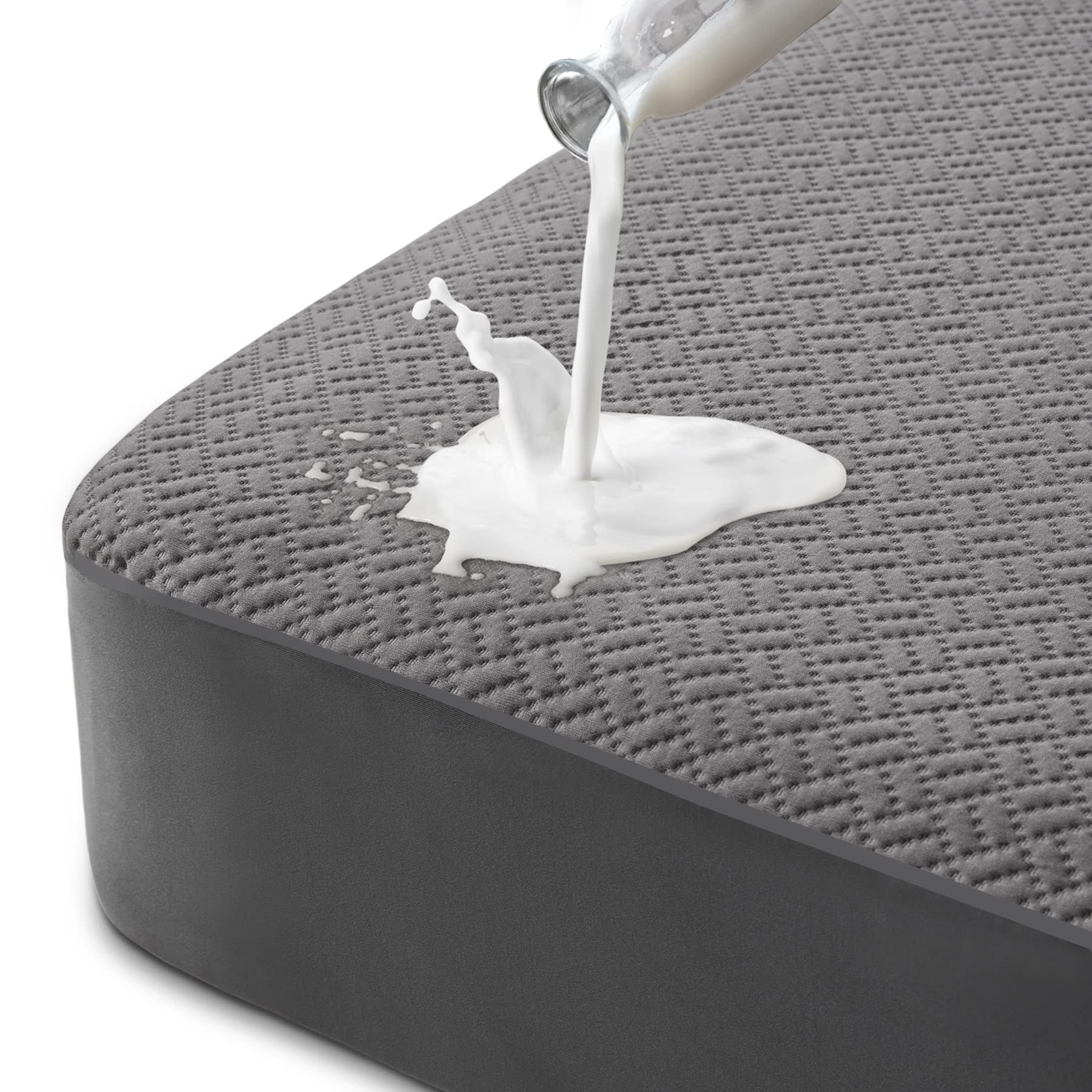 Hanherry 100% Waterproof Queen Size Mattress Protector, Grey, Rayon Made From Bamboo Terry Surface, 3D Air Fabric, 16 Inch Deep