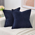 Haussy Navy Blue Throw Pillow Covers 22X22 Inch Set Of 2, Soft Corduroy Solid Striped,Square Decorative Cushion Case,Winter Home